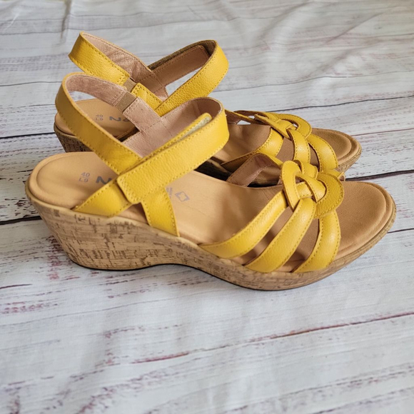 Naot Shoes - Naot Yellow Leather Cork Wedge Sandals